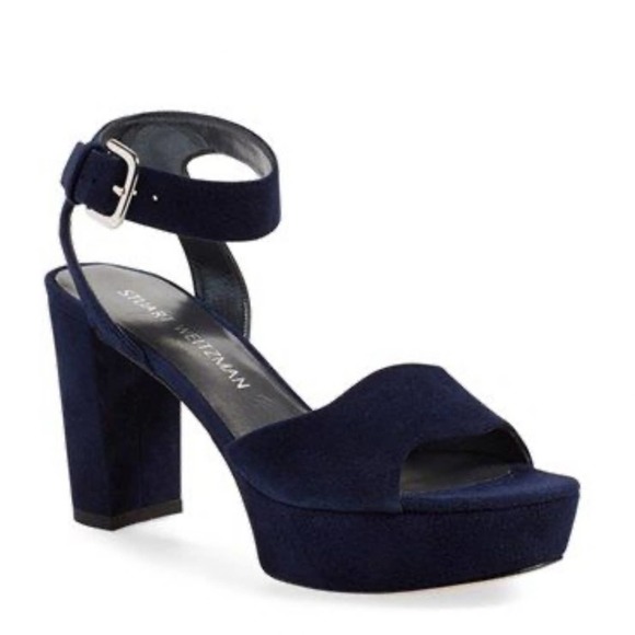 Stuart Weitzman Navy Blue Platform Sandals - Picture 1 of 16